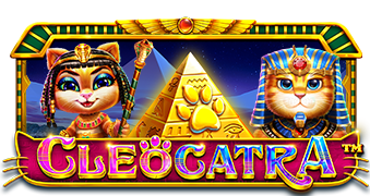 Cleocatra box art, featuring the game's pharaoh cat characters and pyramid backdrop