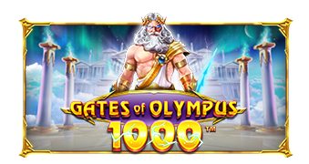 Gates of Olympus 1000 box art, featuring Zeus overlooking the reels