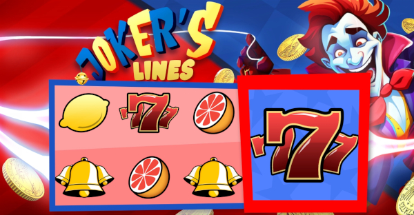 Joker's Lines' reel set, showing its classic fruit-machine symbols alongside the grinning Joker character