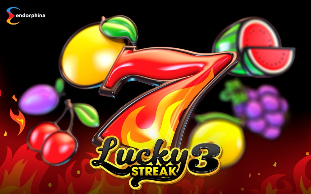 Lucky Streak 3 box art, featuring the game's flaming Seven and classic fruit symbols