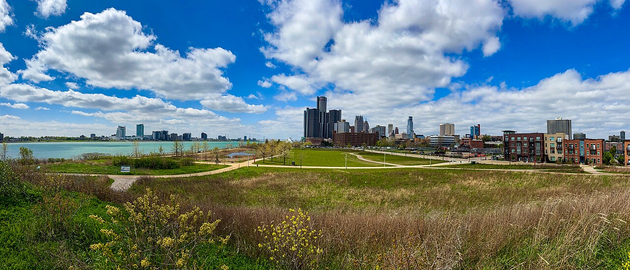 The Detroit skyline from the Riverwalk