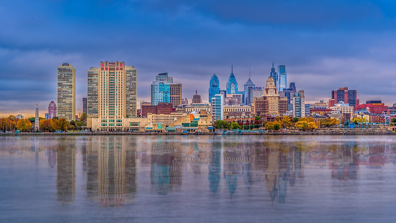 The Philadelphia skyline at sunset