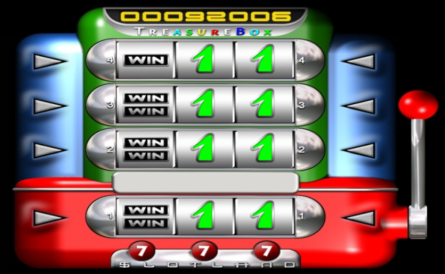 Treasure Box's retro reel display, with its hold-and-respin mechanic and red 7 symbols visible