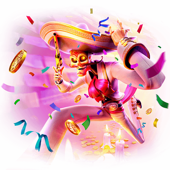 Wild Bandito promotional key art, featuring a skeleton bandit mid-draw with gold coins and confetti