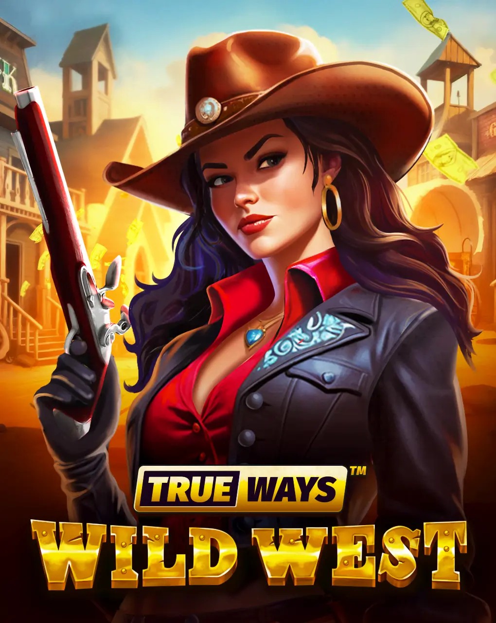 Wild West TrueWays promotional key art, featuring the game's gunslinger cowgirl character